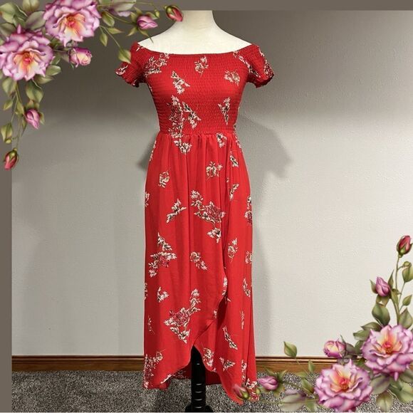 Smocked off shoulder sleeves midi floral dress - Picture 2 of 14